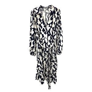 Ava & Viv Womens Shirt Dress 2X Black Cream V-Neck Balloon Sleeve Tie Belt 133